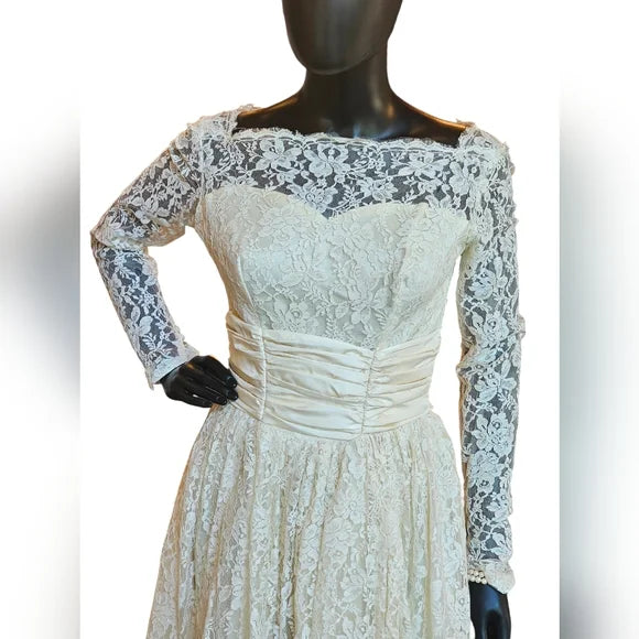 Vintage Lace Tea Length With Taffeta Waist