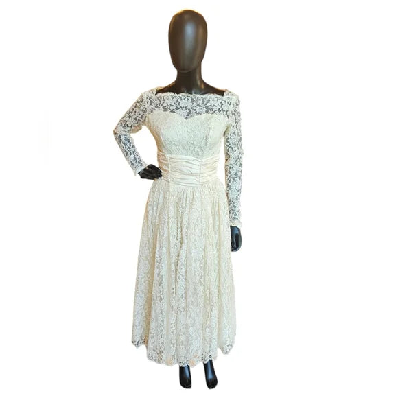 Vintage Lace Tea Length With Taffeta Waist