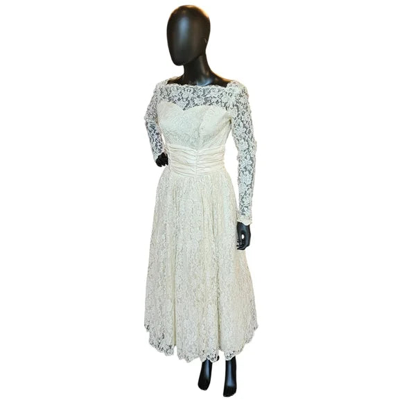 Vintage Lace Tea Length With Taffeta Waist