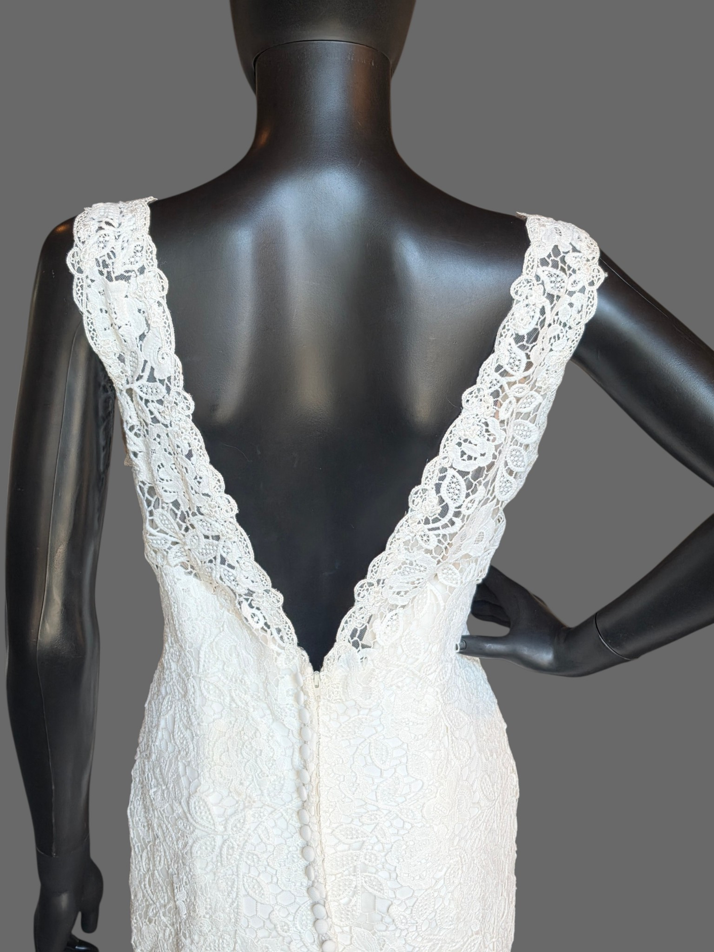 Lace Fit/Flare V-Neck Wedding Gown - Rebecca Ingram