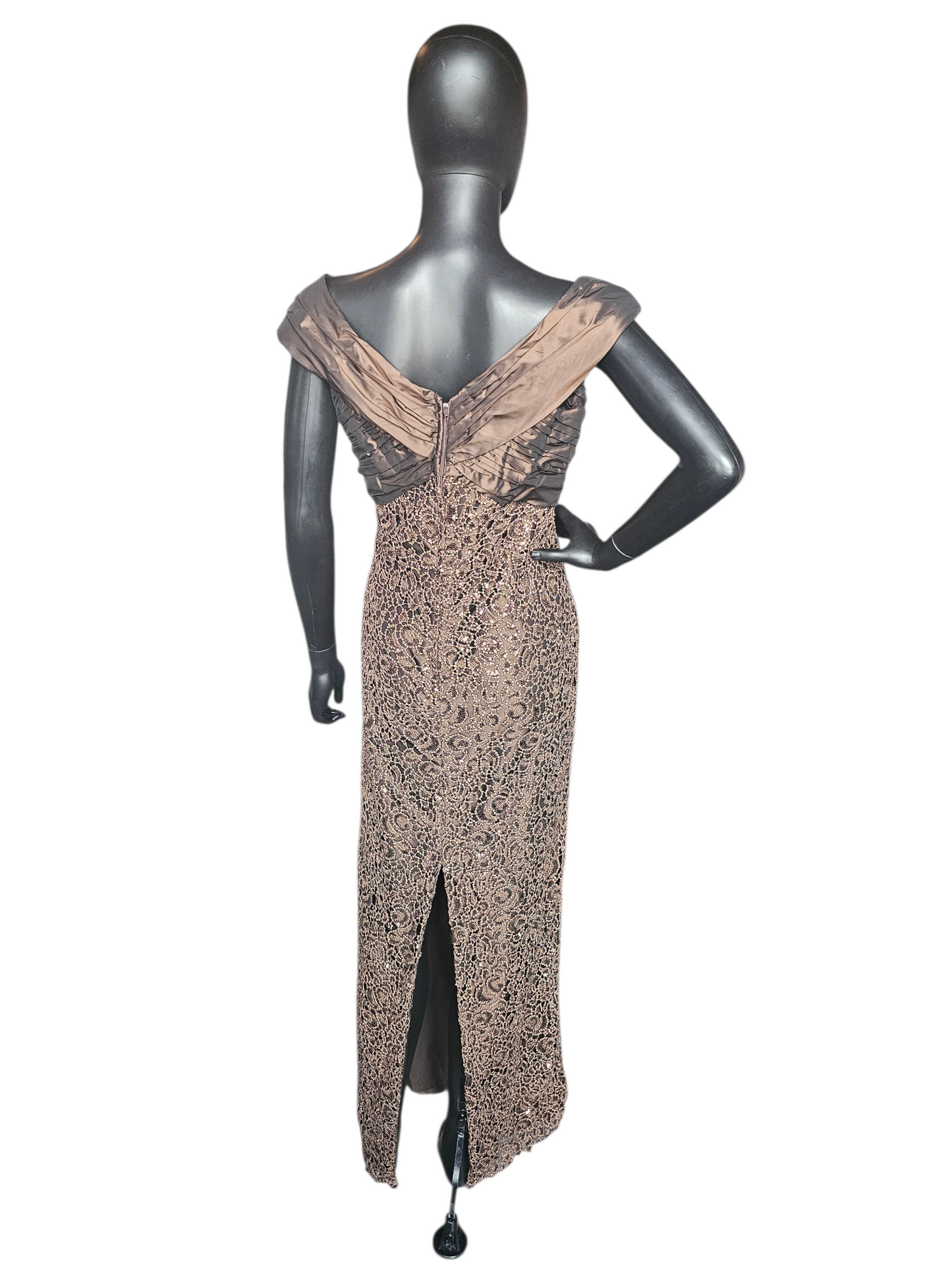 Chocolate/Bronze Lace Sequin Sheath Formal Dress - Montage