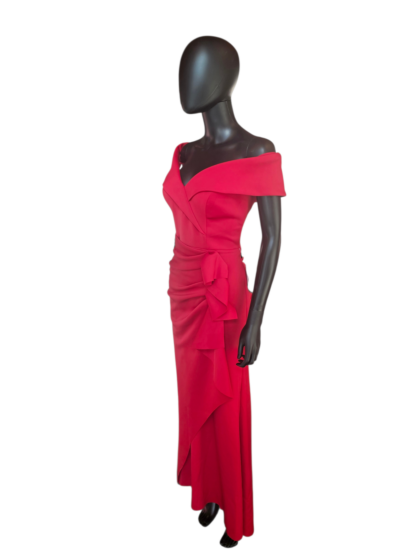 Red Neoprene Off Shoulder Fit/Flare Formal Gown NWT -  Xscape
