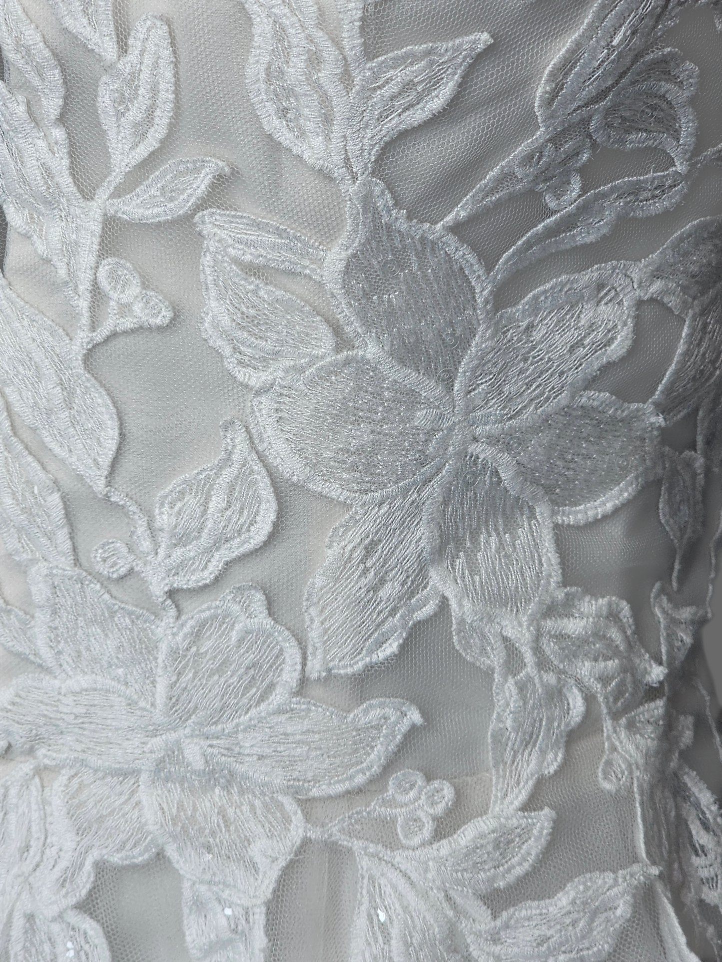 Ivory/Blush Floral Embroidered Plunge A-Line Wedding Gown - Casablanca Beloved