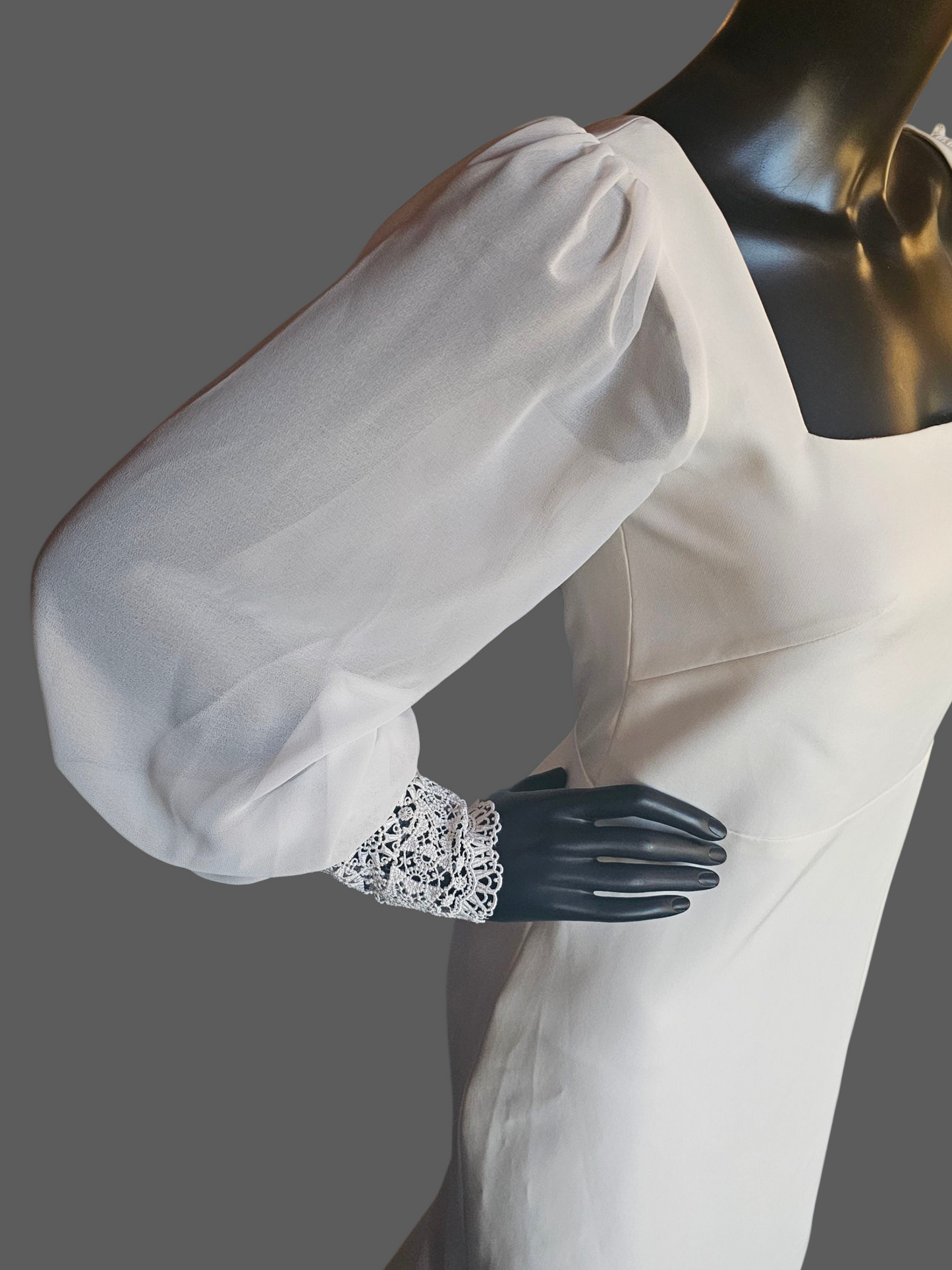 Square Neck Peasant Sleeve Boho Fitted Wedding Gown - Jenny Yoo