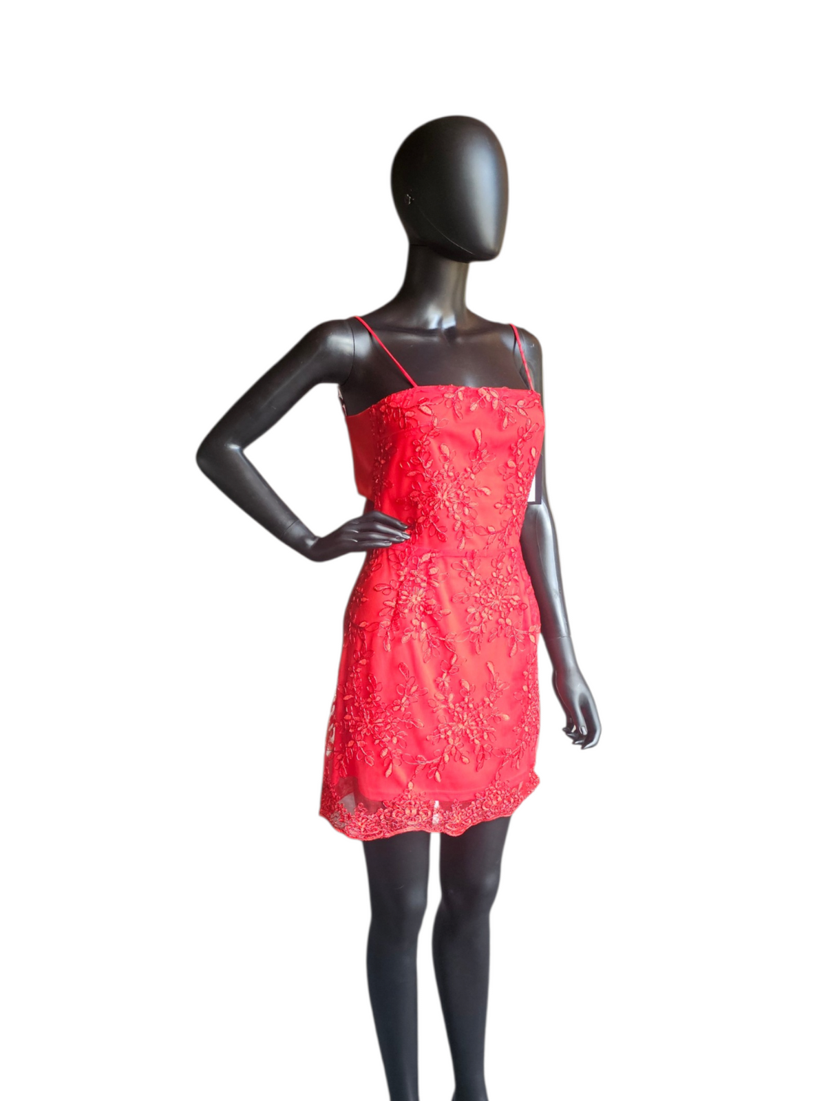Red Corded Lace Fitted Open Back Homecoming Dress - Lucy in the Sky