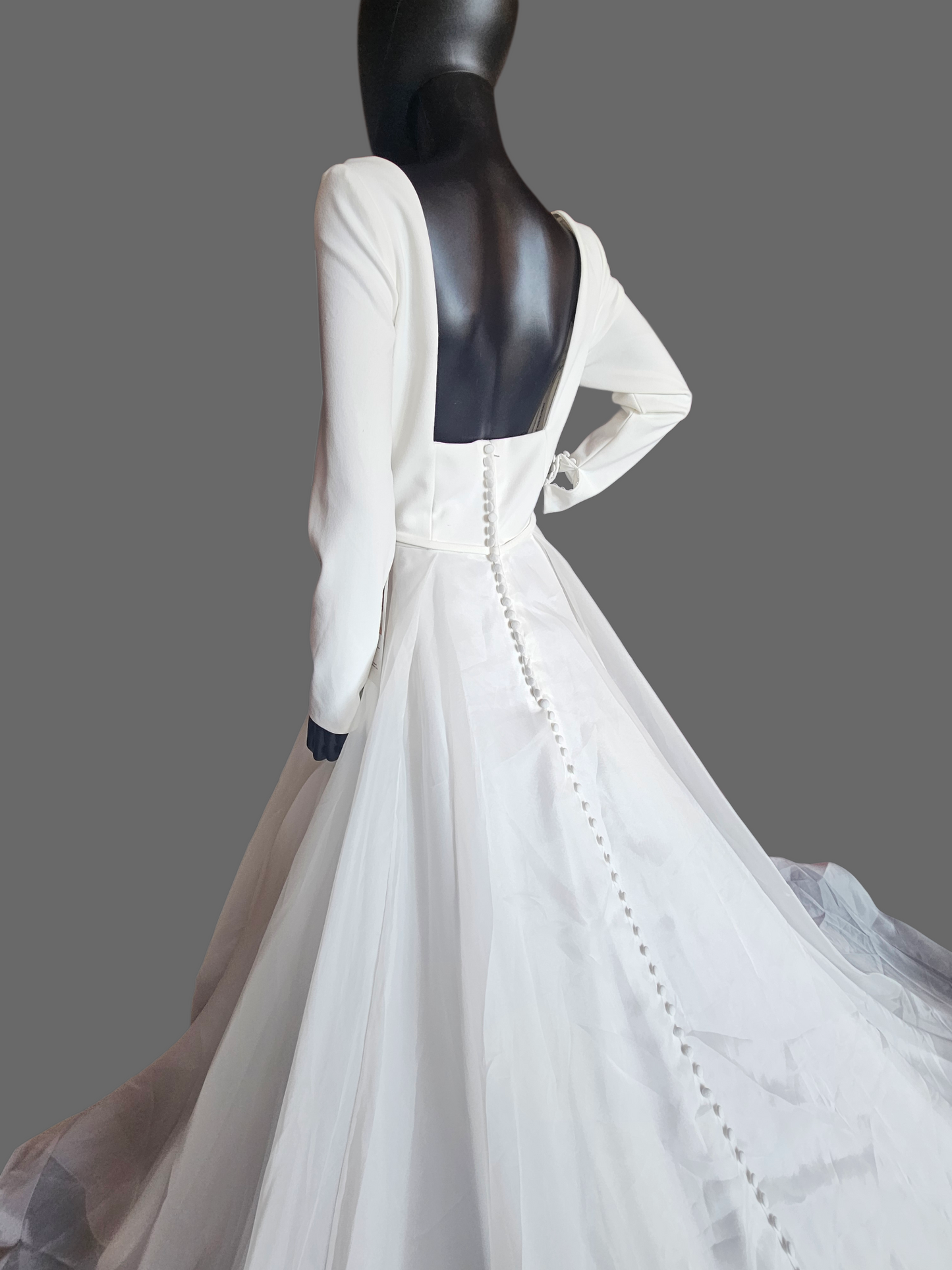 Ivory Crepe/Organza Modest Long Sleeve A-line Wedding Gown - The Other White Dress/Mori Lee