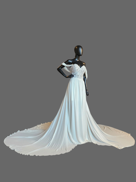 Lace Drape Shoulder Butter Chiffon Wedding Gown - Dreams