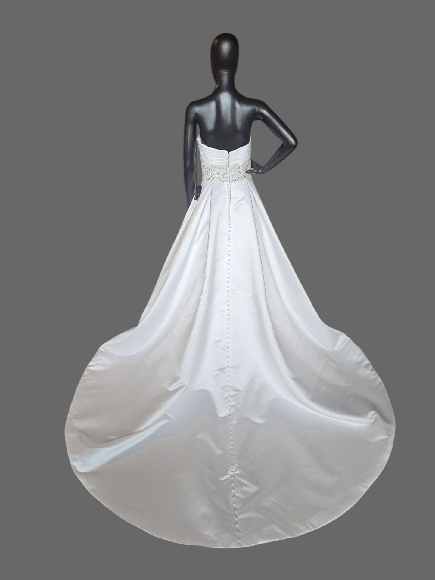 White Satin Box Pleat Crystal Waist Wedding Gown - Mori Lee