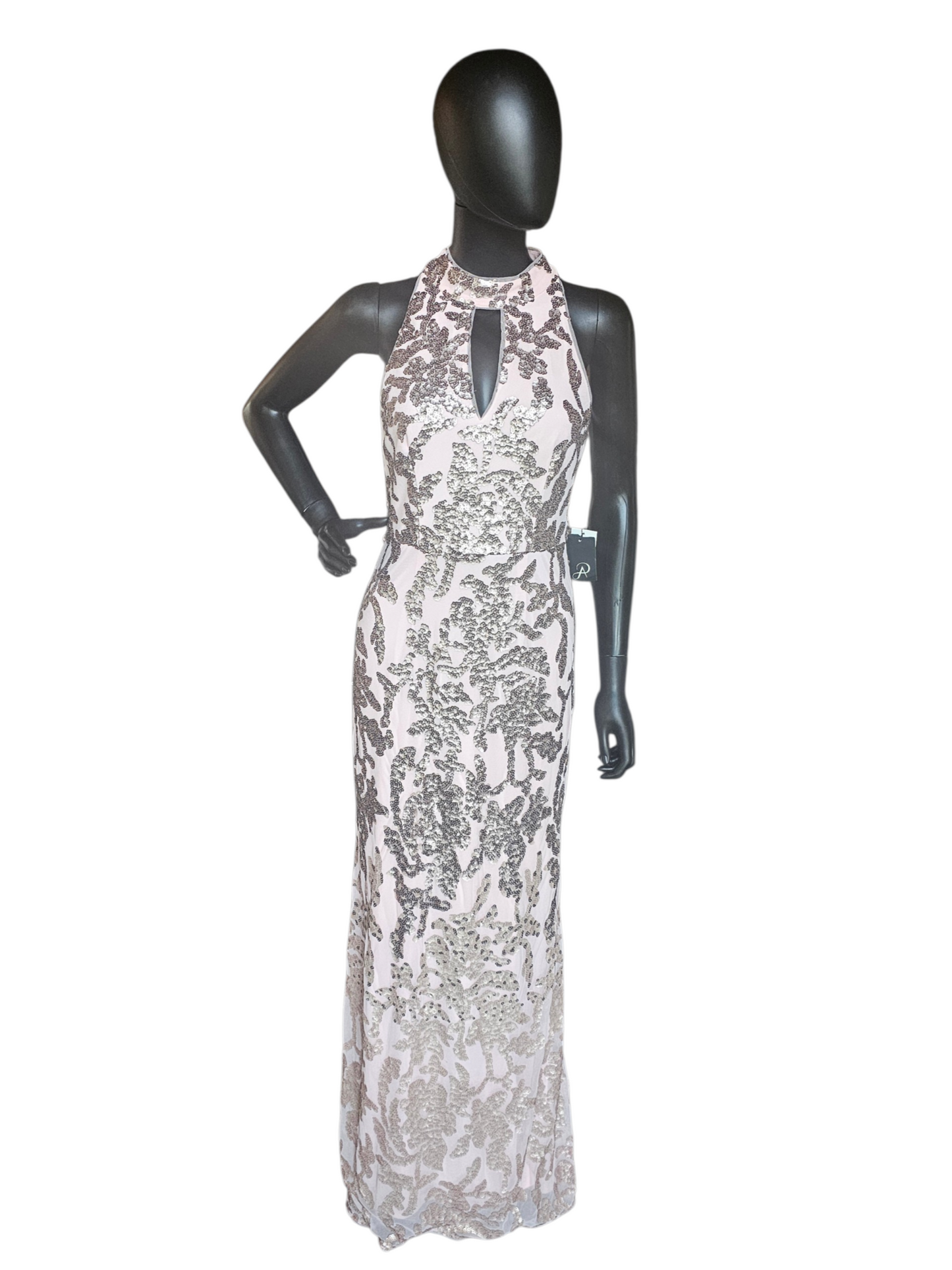 Blush High Neck Fit/Flare  Floral Ombre Sequin Maci Formal Dress - Adrianna Papell