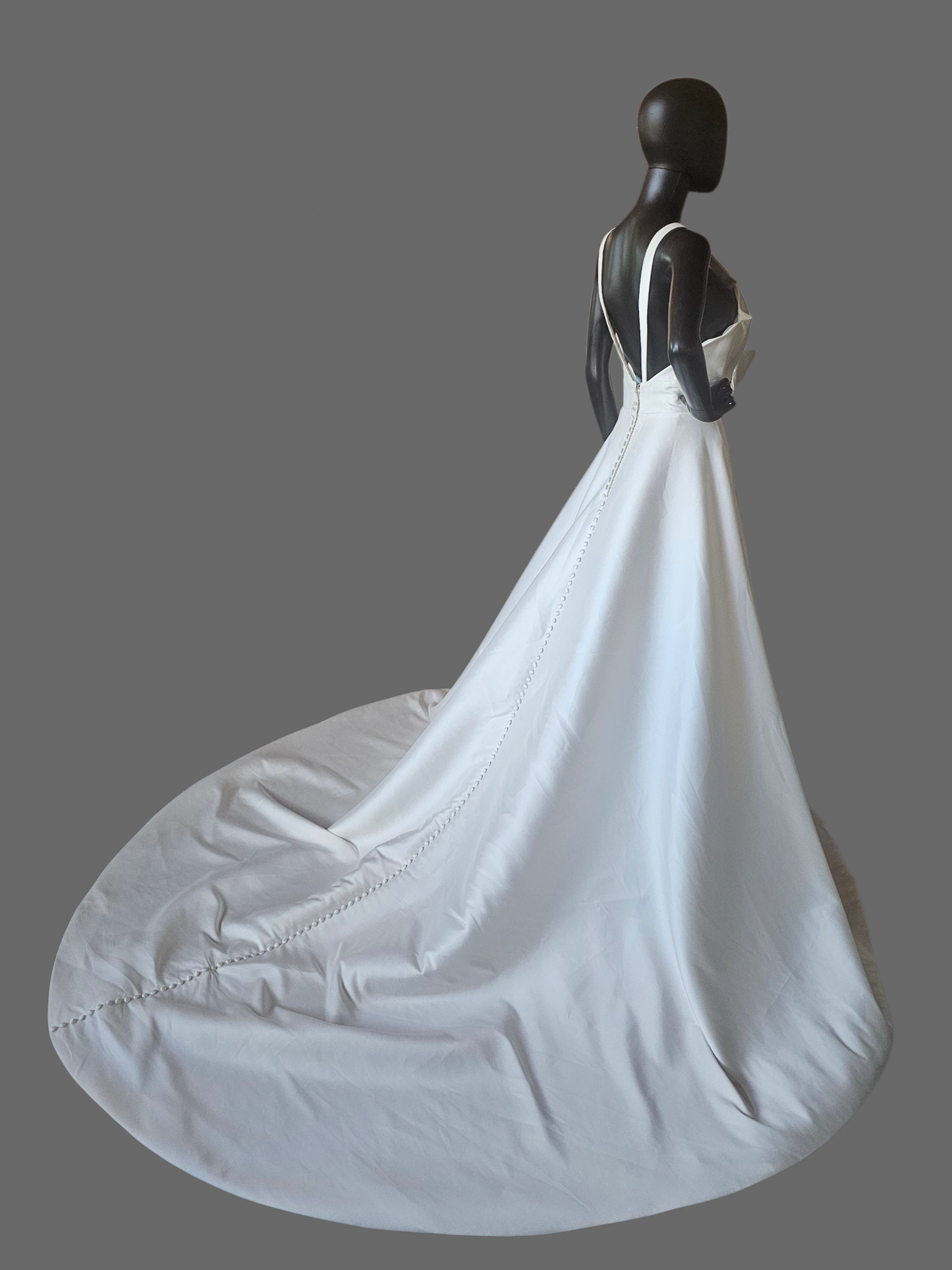 Ivory Mikado Plunge V-Neck Minimalist Wedding Gown - Mori Lee