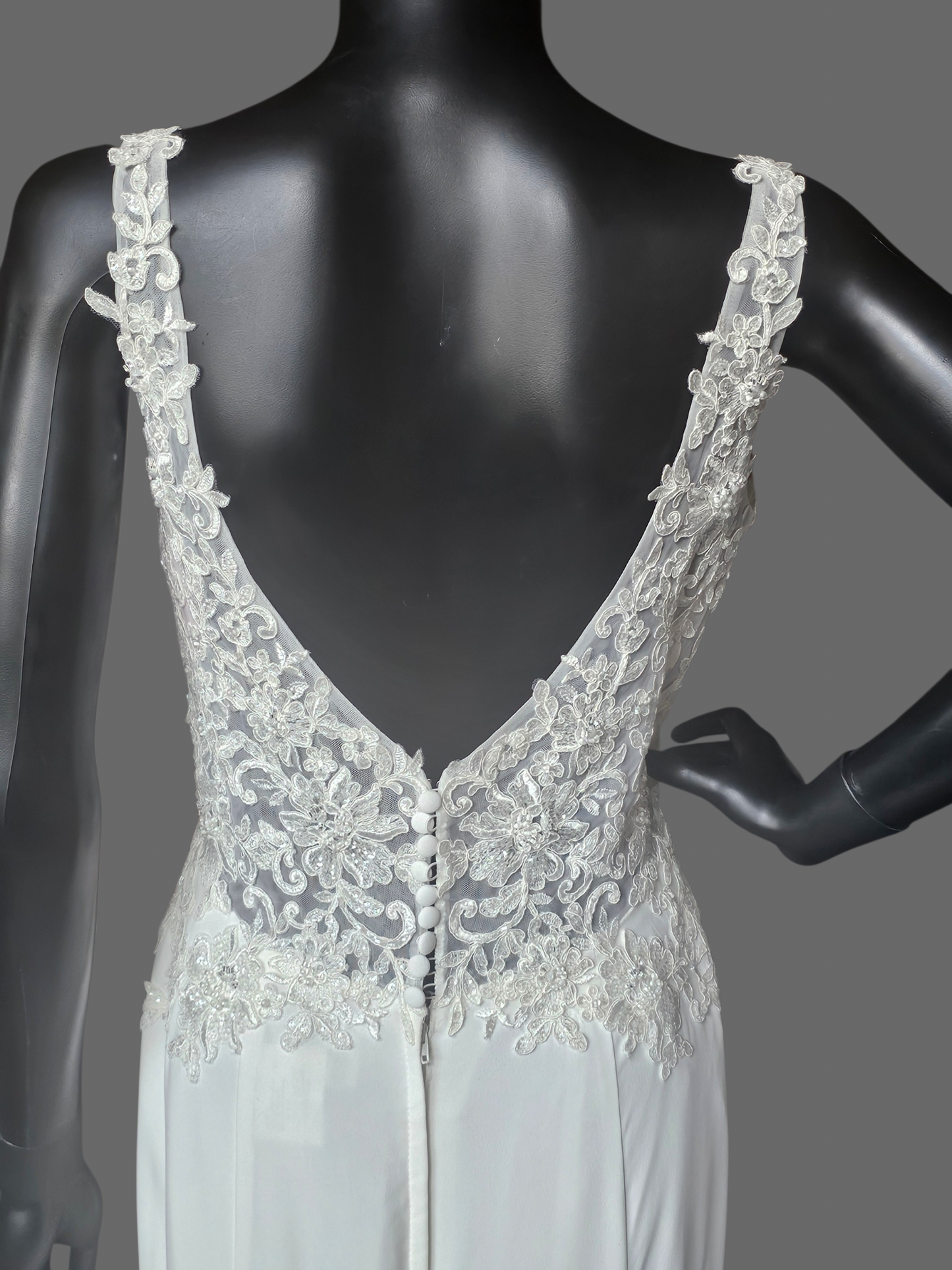 V-Neck Lace Bodice Fit/Flare Wedding Gown - Davinci
