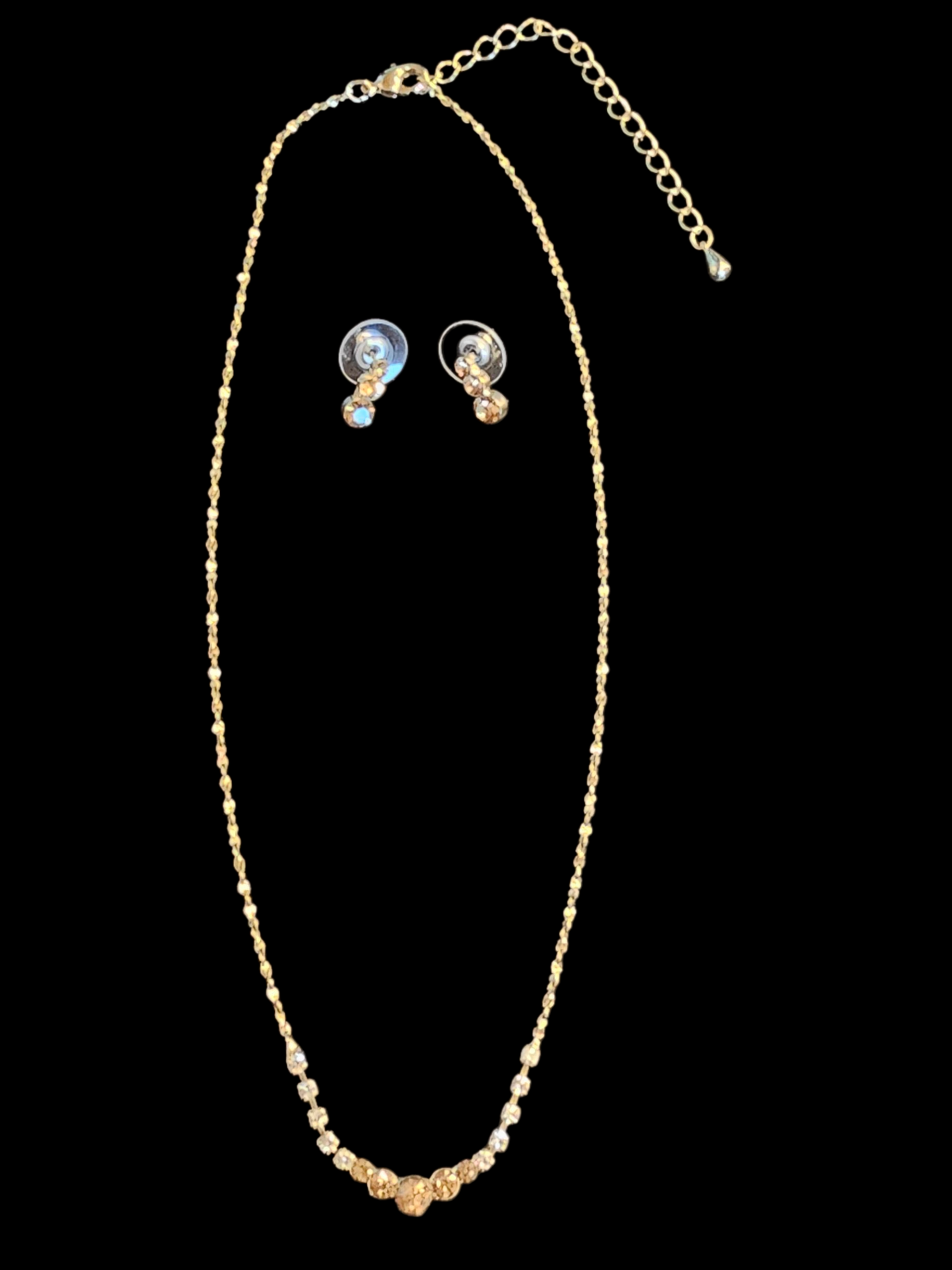 Gold/Champagne Minimalist Crystal Necklace/Earring Set