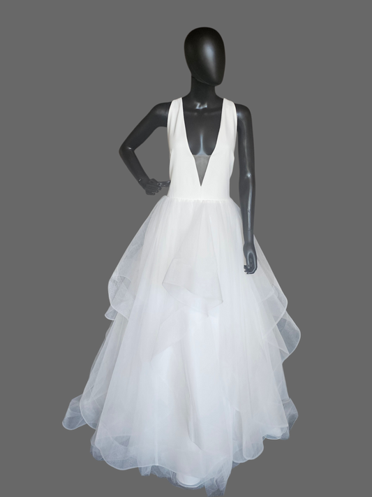 Minimalist Plunge V-Neck Tiered Ballgown Wedding Dress - Maggie Sottero