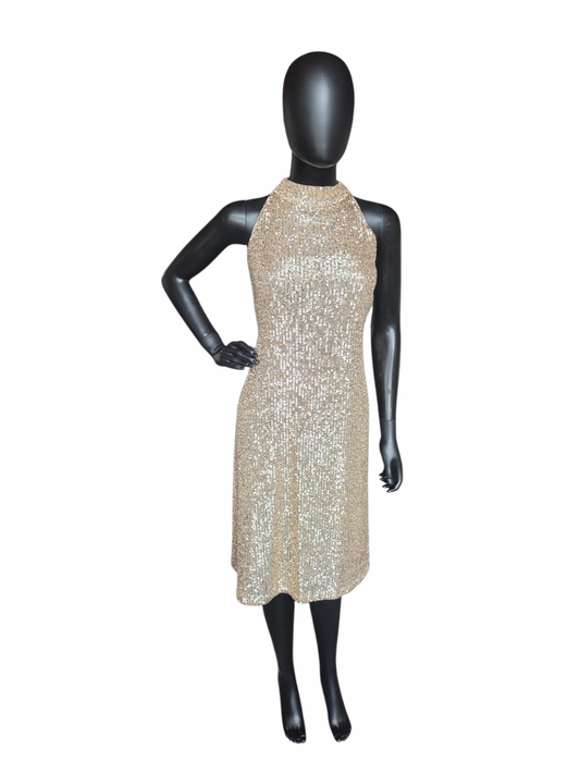 Gold Sequin Racer Cocktail Dress - Ann Taylor