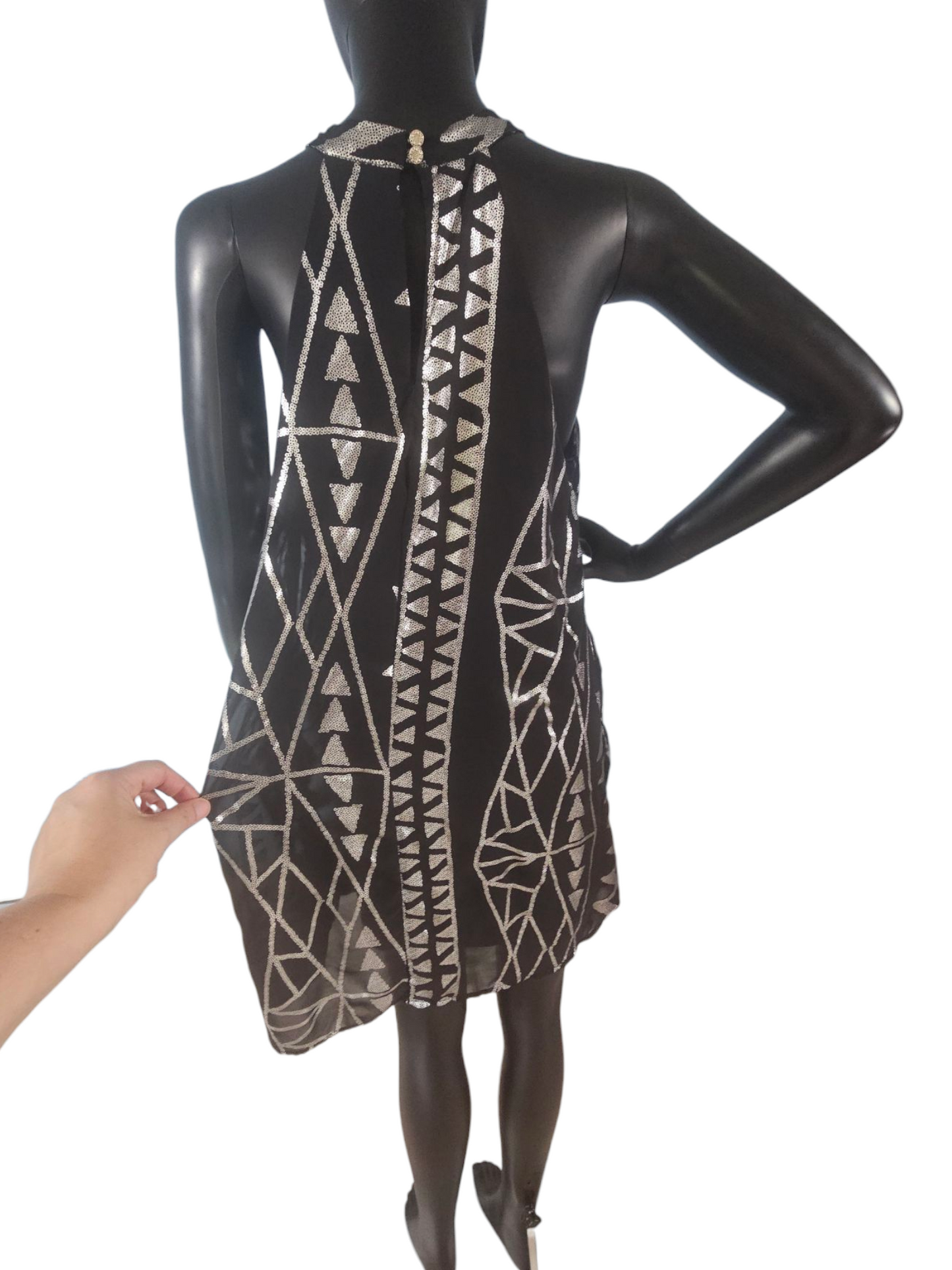Black/Silver Abstract Halter Dress
