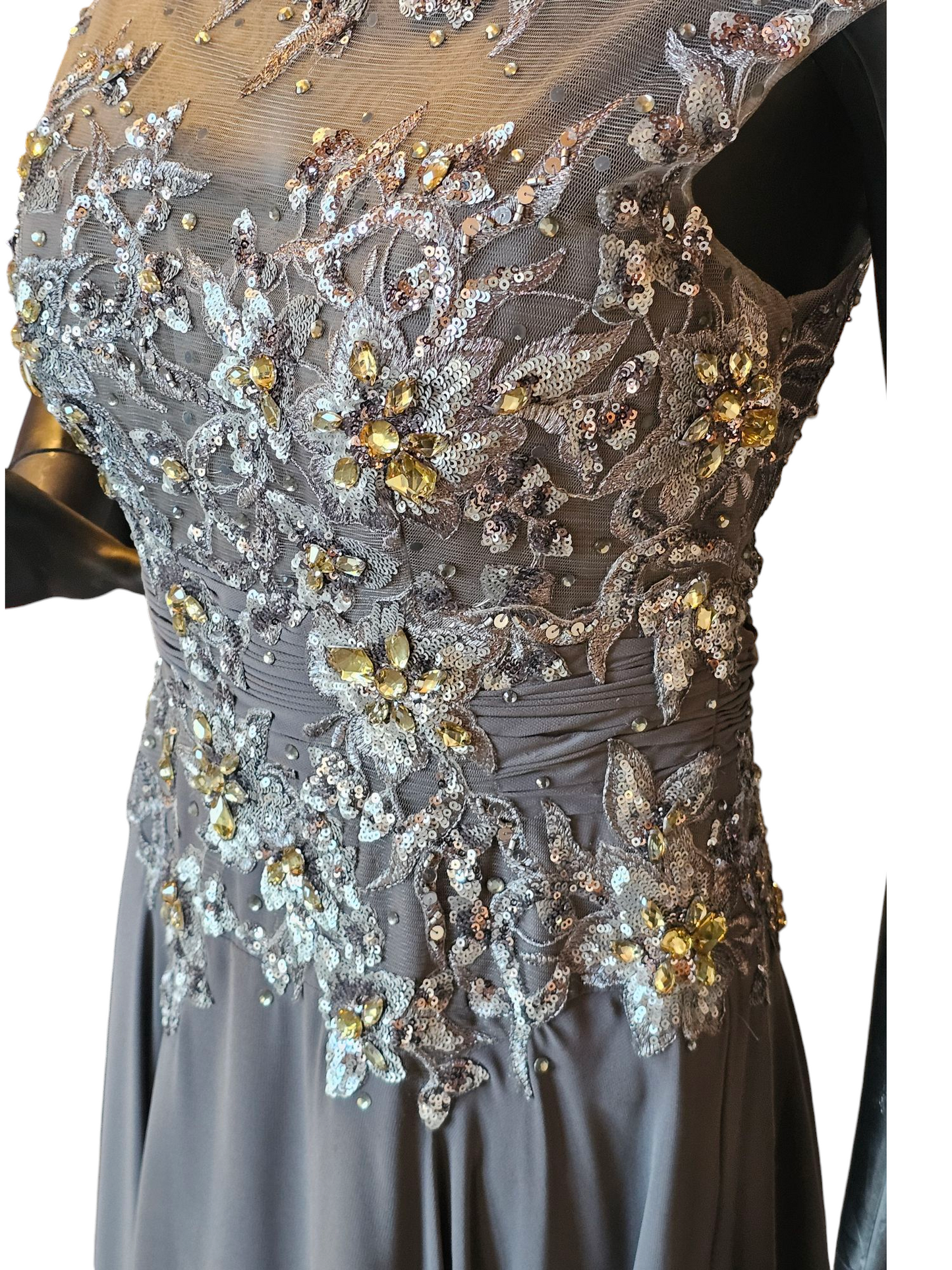 Grey Chiffon Gold Jewel Formal Dress - Vienna