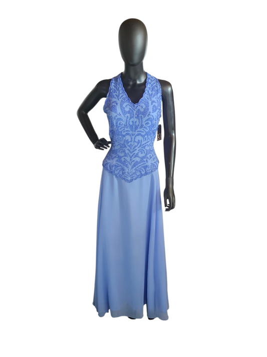 Periwinkle Beaded Halter Formal Dress - JKARA New York - NWT