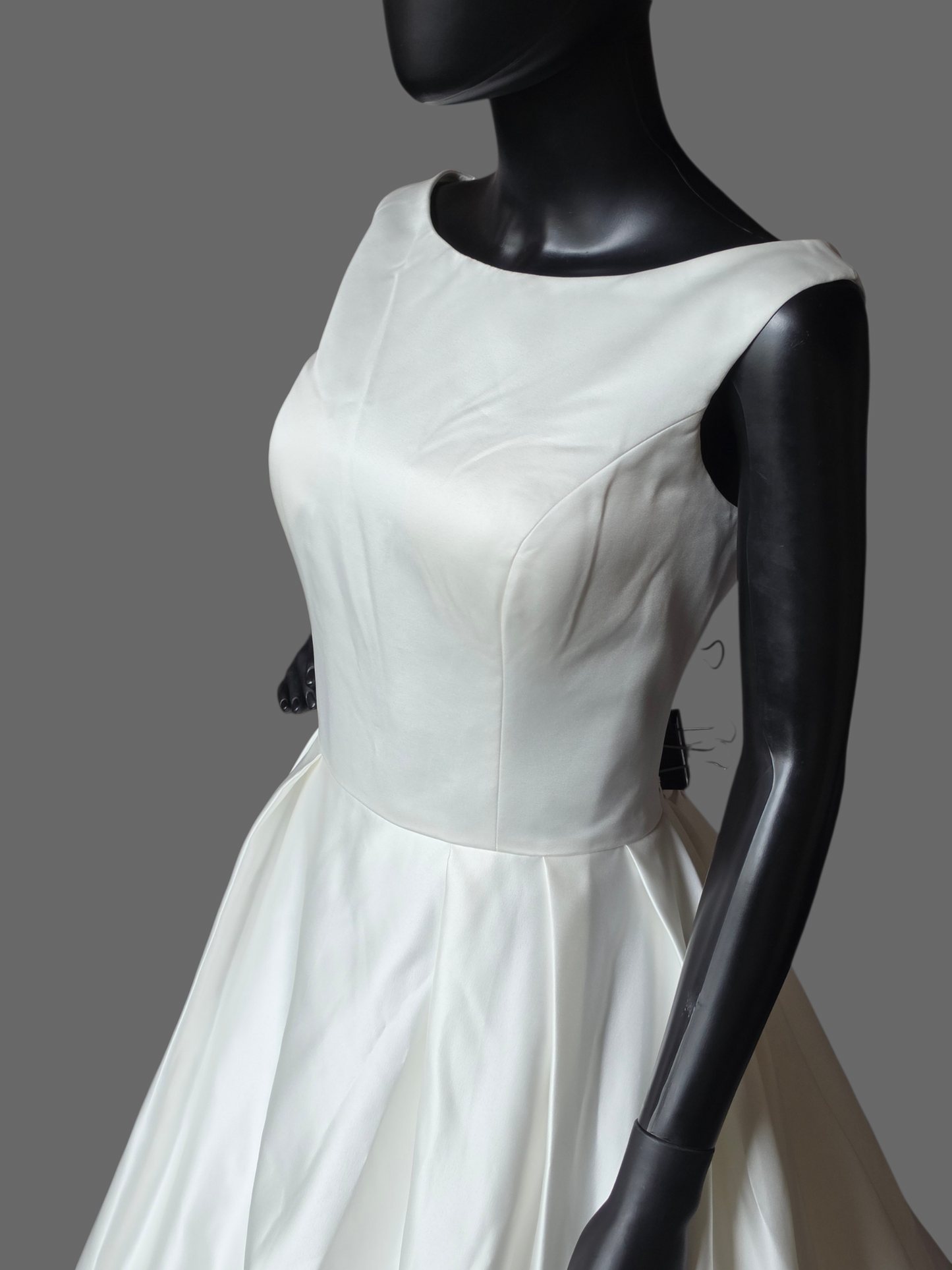 Ivory Satin Boat Neck Box Pleat