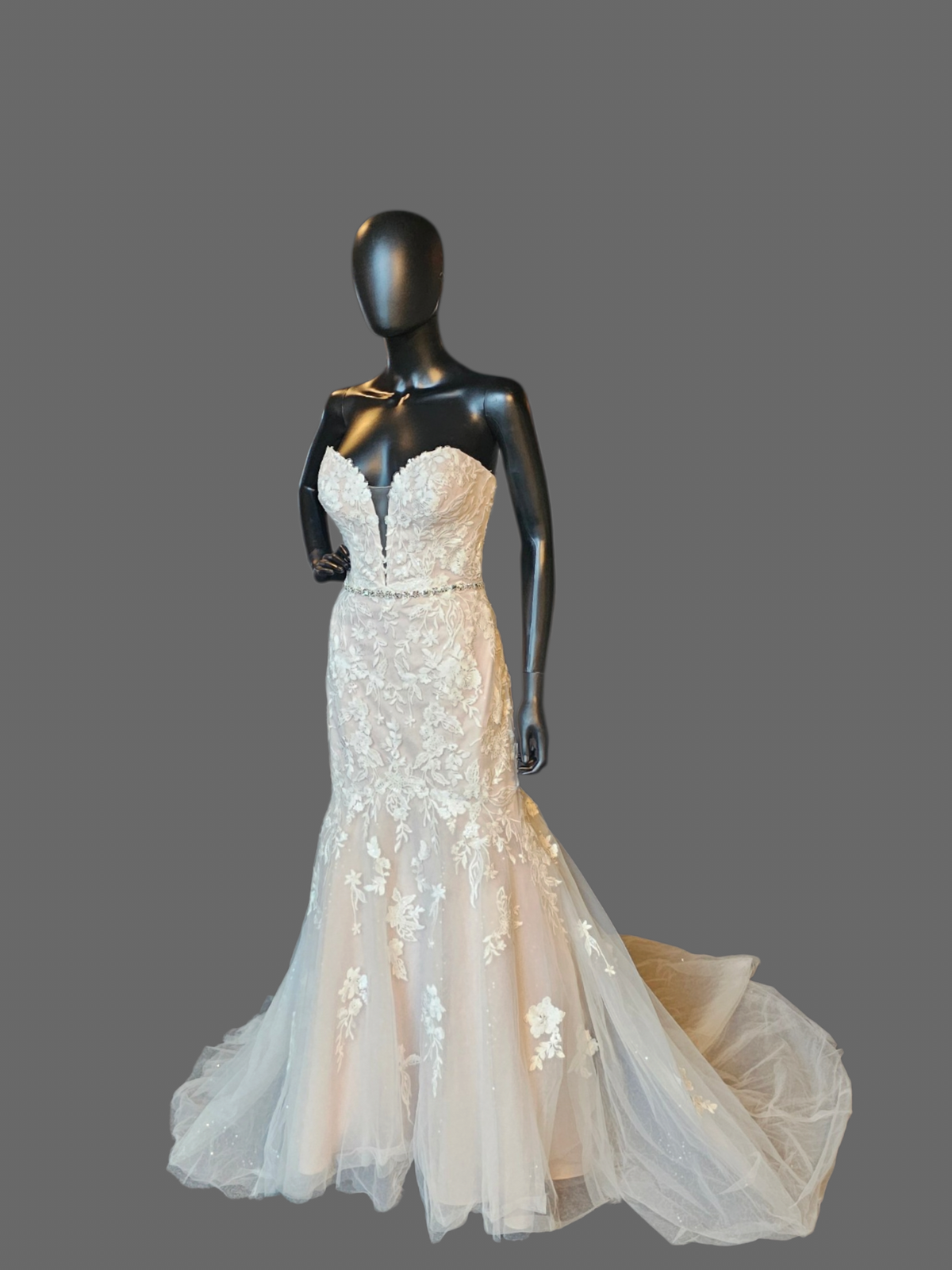Blush/Ivory Lace Belted Fit - Oleg Cassini
