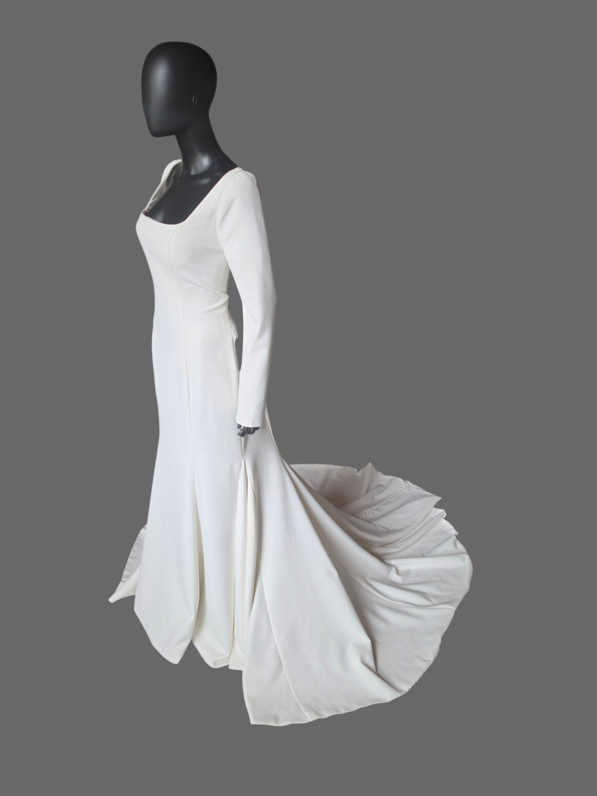 Long Sleeve Scoop Neckline Fitted Crepe Illusion Back Wedding Gown - Justin Alexander