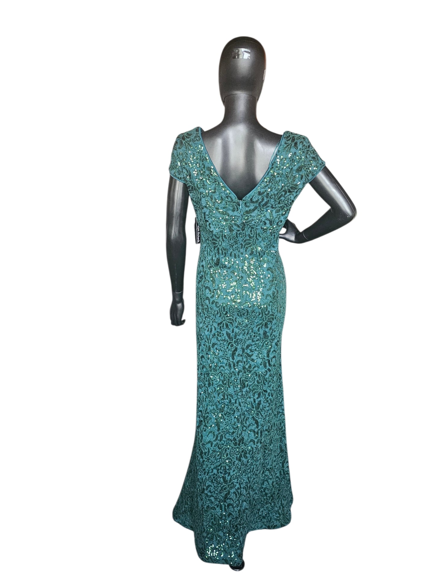 Hunter Green Floral Sequin Detail Cap Sleeve Full Length- R & M