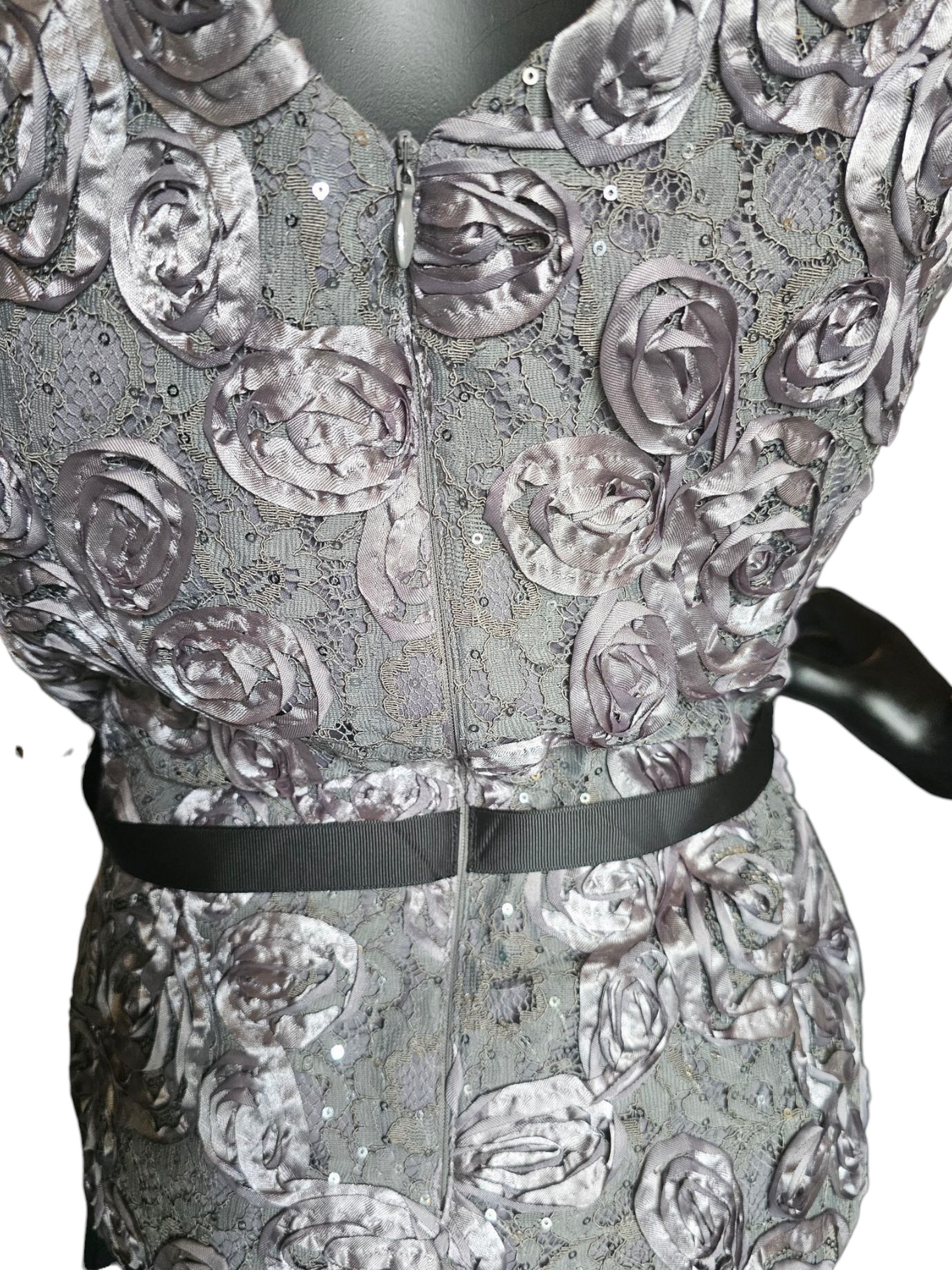 Alex Evenings 2-Piece Grey 3D Lace & Black Pant Formal Outfit