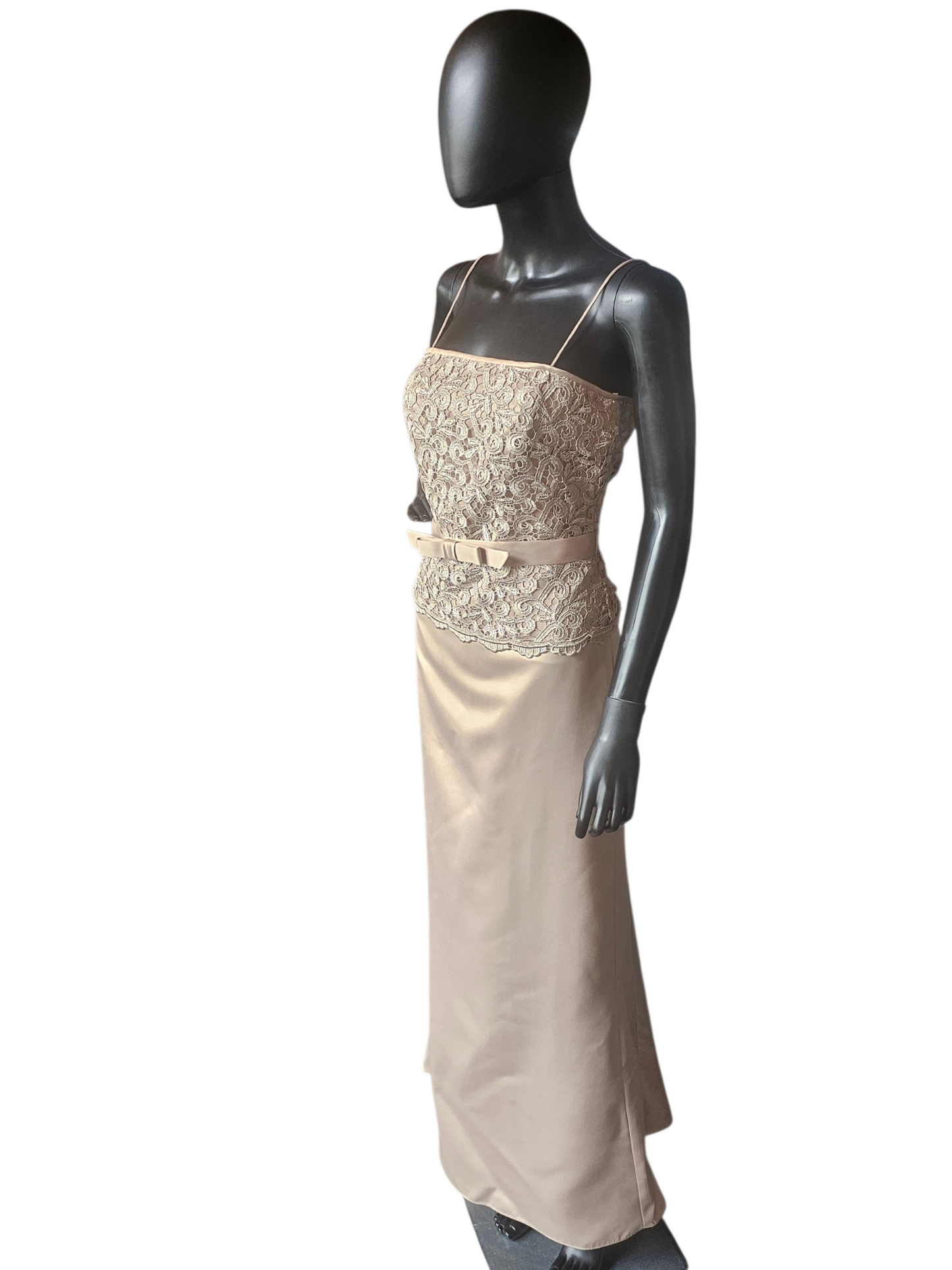 Gold Lace Fitted Satin W/Jacket Formal Dress - Cachet