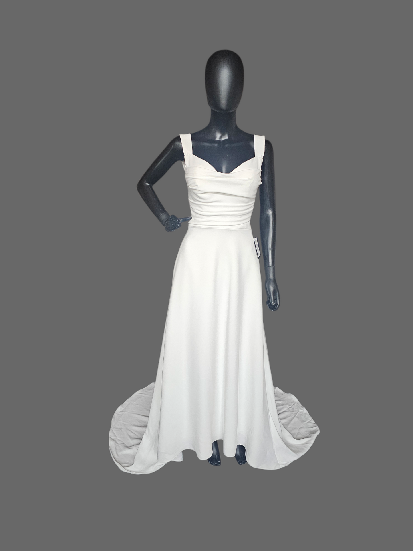 Minimalist Ivory Crepe Wide Strap A-Line Open Back Wedding Gown - Beloved