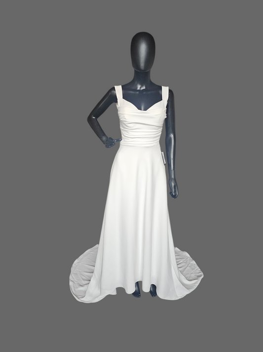 Minimalist Ivory Crepe Wide Strap A-Line Open Back Wedding Gown - Beloved