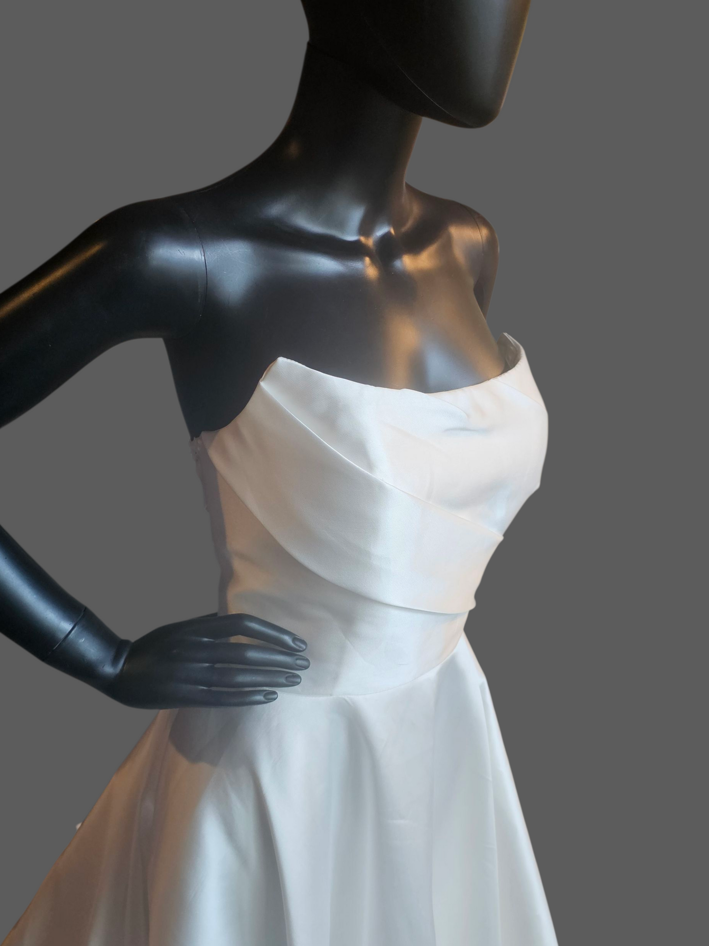 White Mikado A-Line W/Bow Wedding Gown - Moonlight