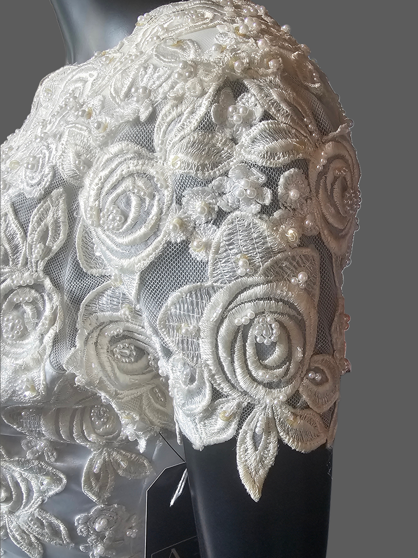 Vintage White Satin Embroidered Cap Sleeve Wedding Gown - Modest