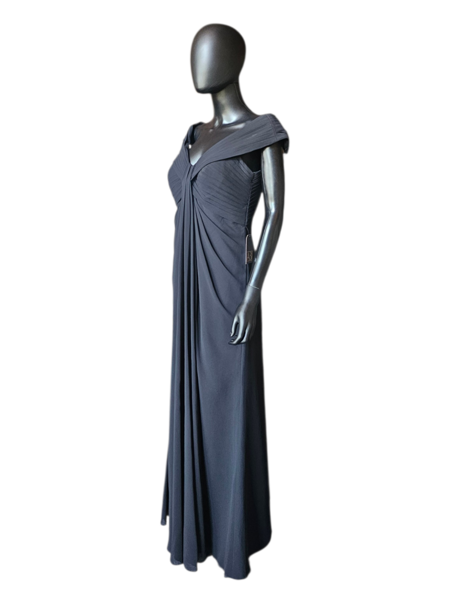 Black Chiffon Off Shoulder Ruched Simple Formal/Bridesmaid/Moms Dress  - Bari Jay