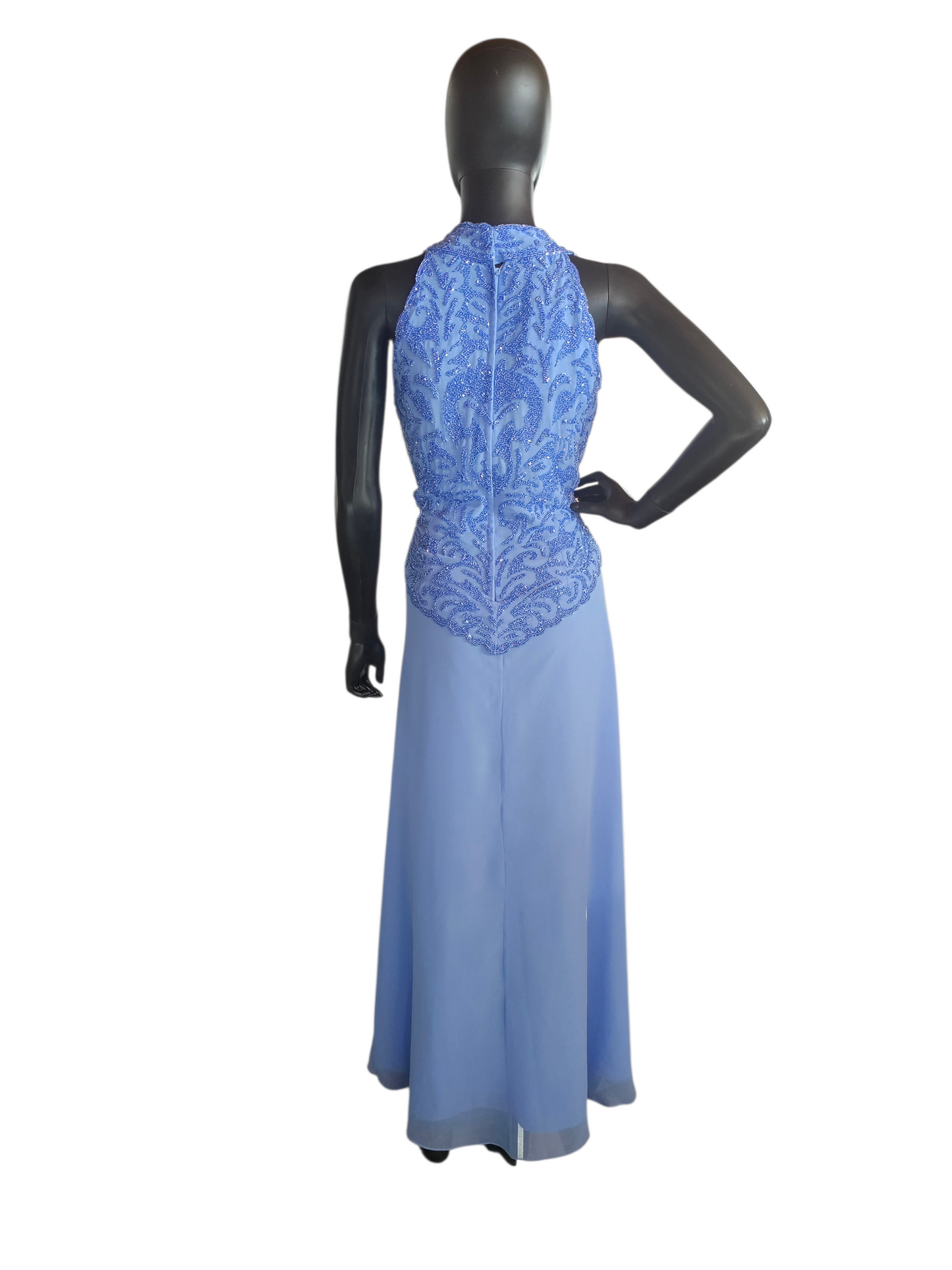 Periwinkle Beaded Halter Formal Dress - JKARA New York - NWT