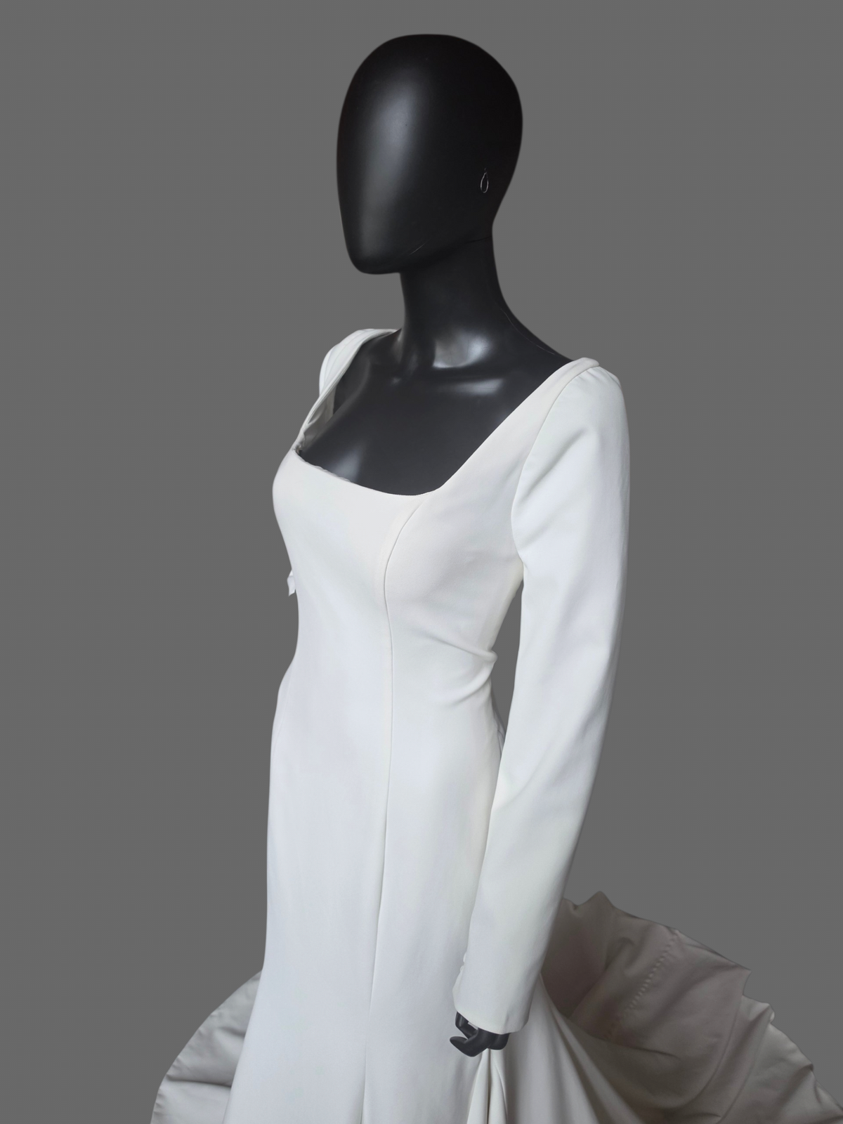 Long Sleeve Scoop Neckline Fitted Crepe Illusion Back Wedding Gown - Justin Alexander