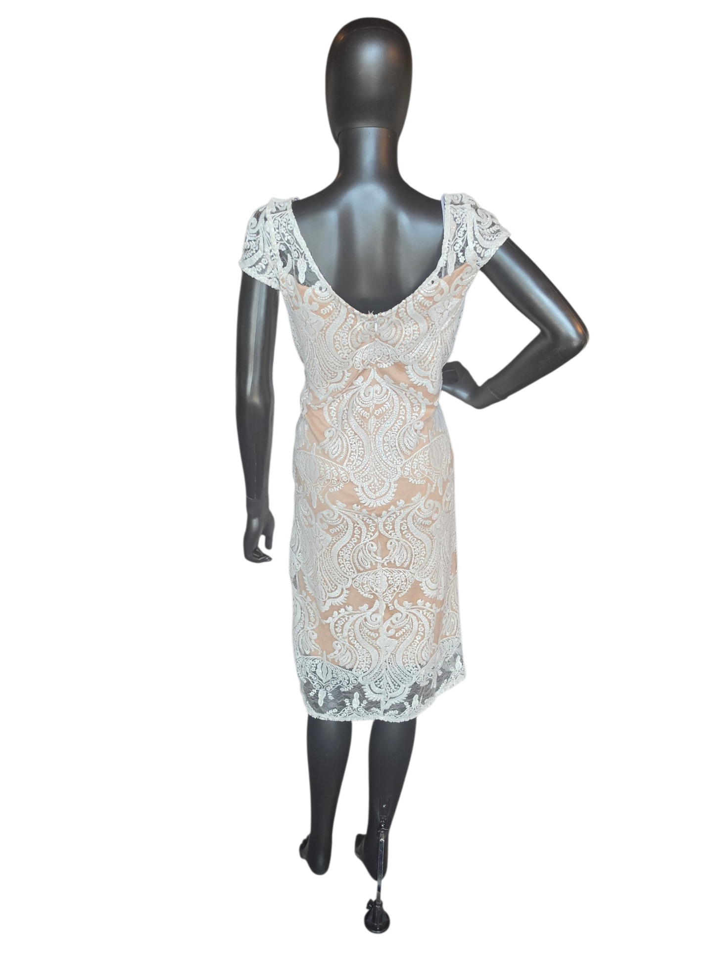 Iv/Nude Lace Cap Sleeve Party/Bachelorette Dress - RM Richards