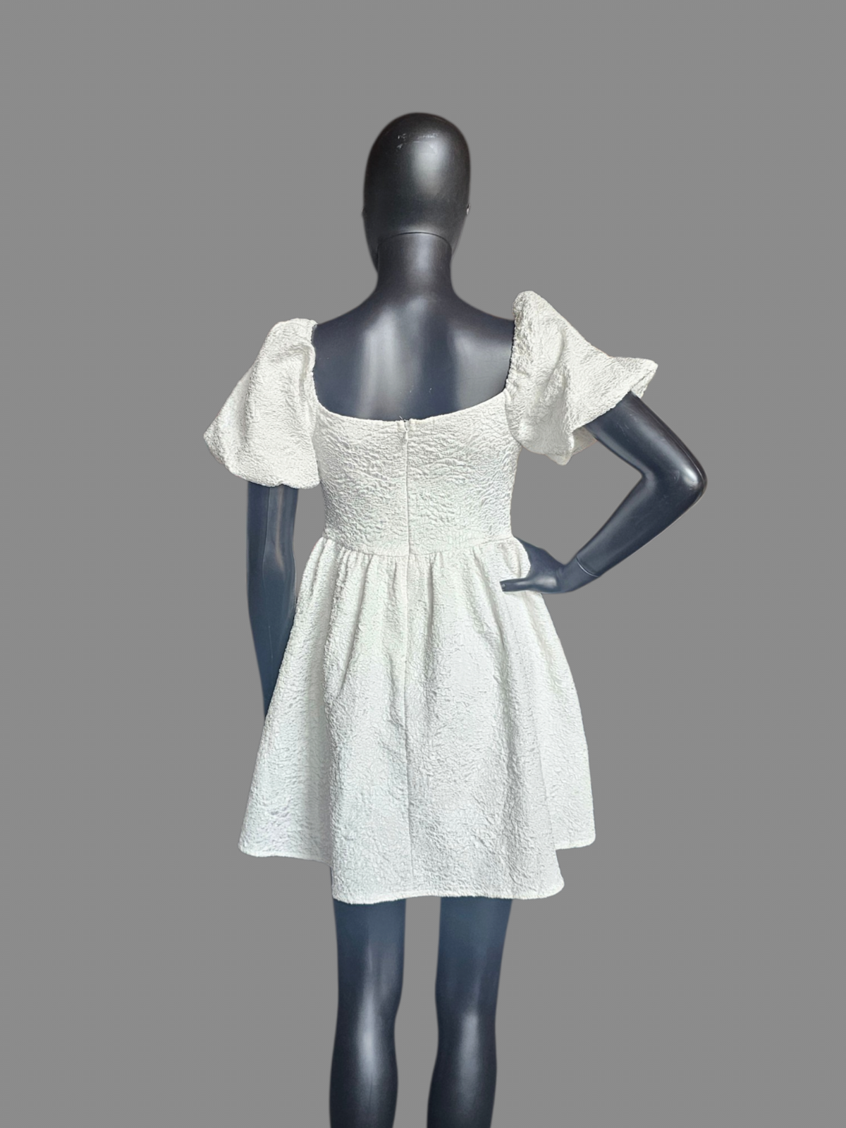 White Crushed Puff Sleeve Babydoll Homecoming Dress - She+Sky