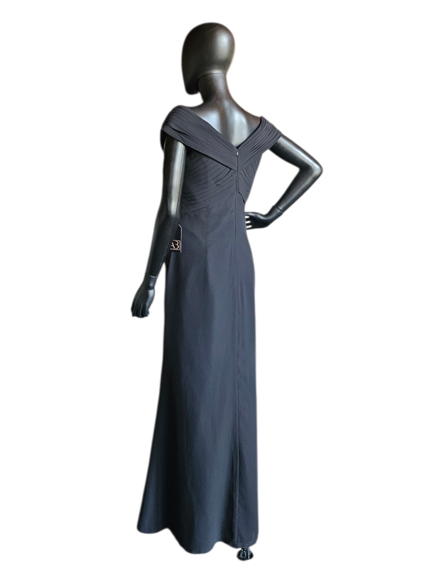 Black Chiffon Off Shoulder Ruched Simple Formal/Bridesmaid/Moms Dress  - Bari Jay