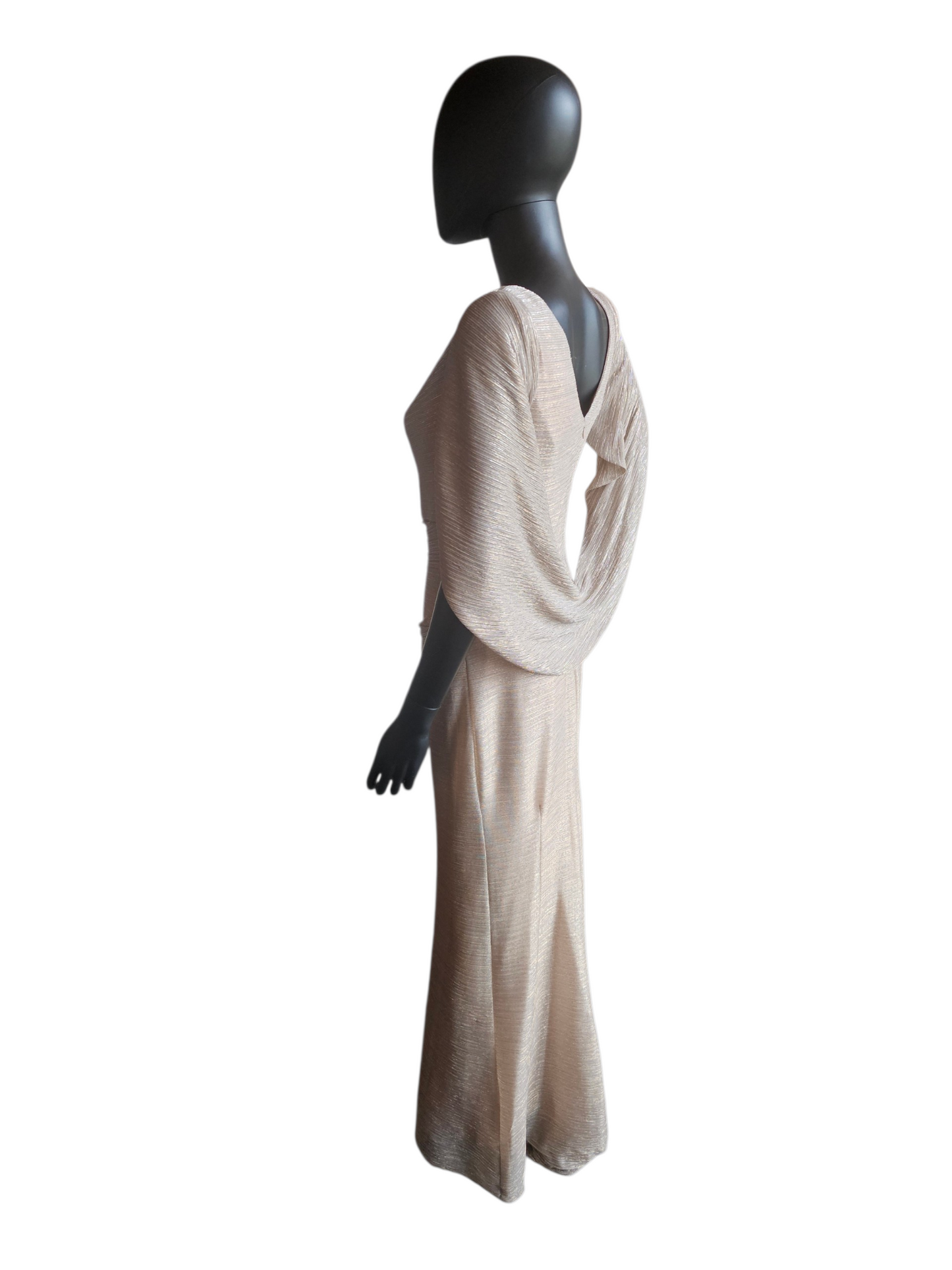 PETITE Gold Shimmer Fitted Shawl Sleeve Maxi Formal Dress NWT - Betsy + Adam