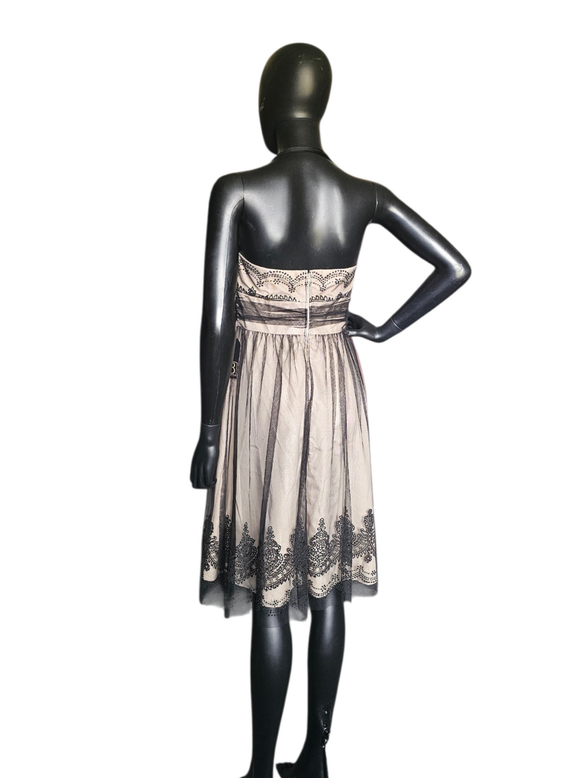 Black/Nude Lace Embroidered Knee Length Homecoming Dress- Davids