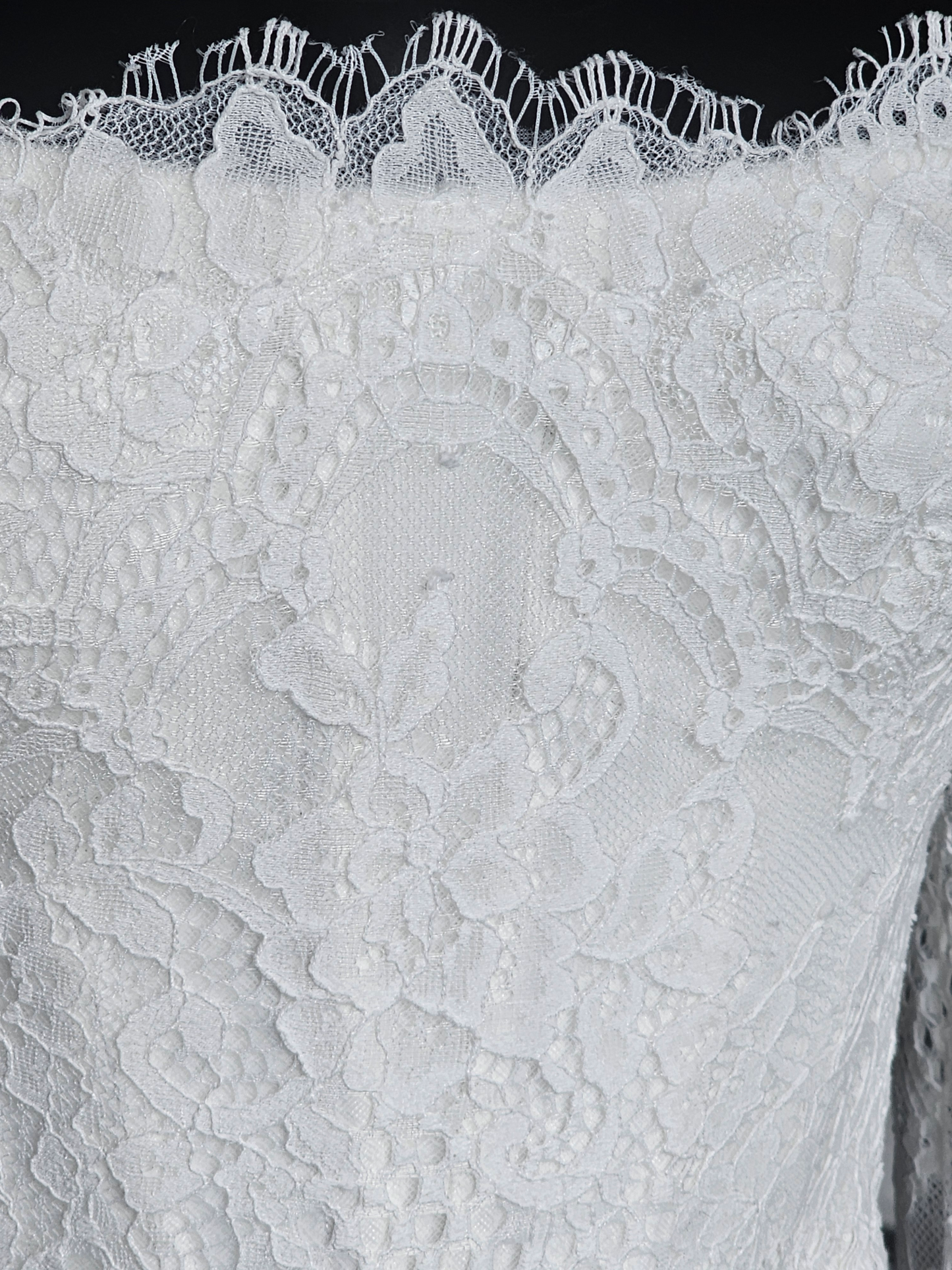 Off Shoulder Soft Ivory Lace Sleeve Fit/Flare Wedding Gown - Wtoo