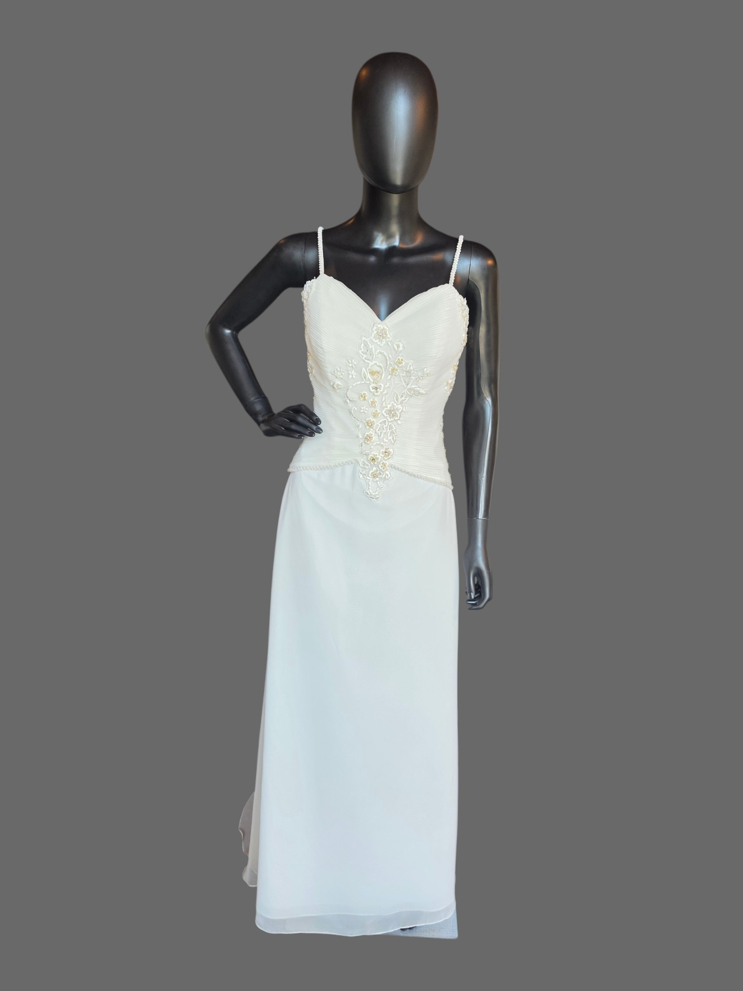 Ivory Sheath Chiffon Floral Embroidered Wedding Dress - Forever Yours