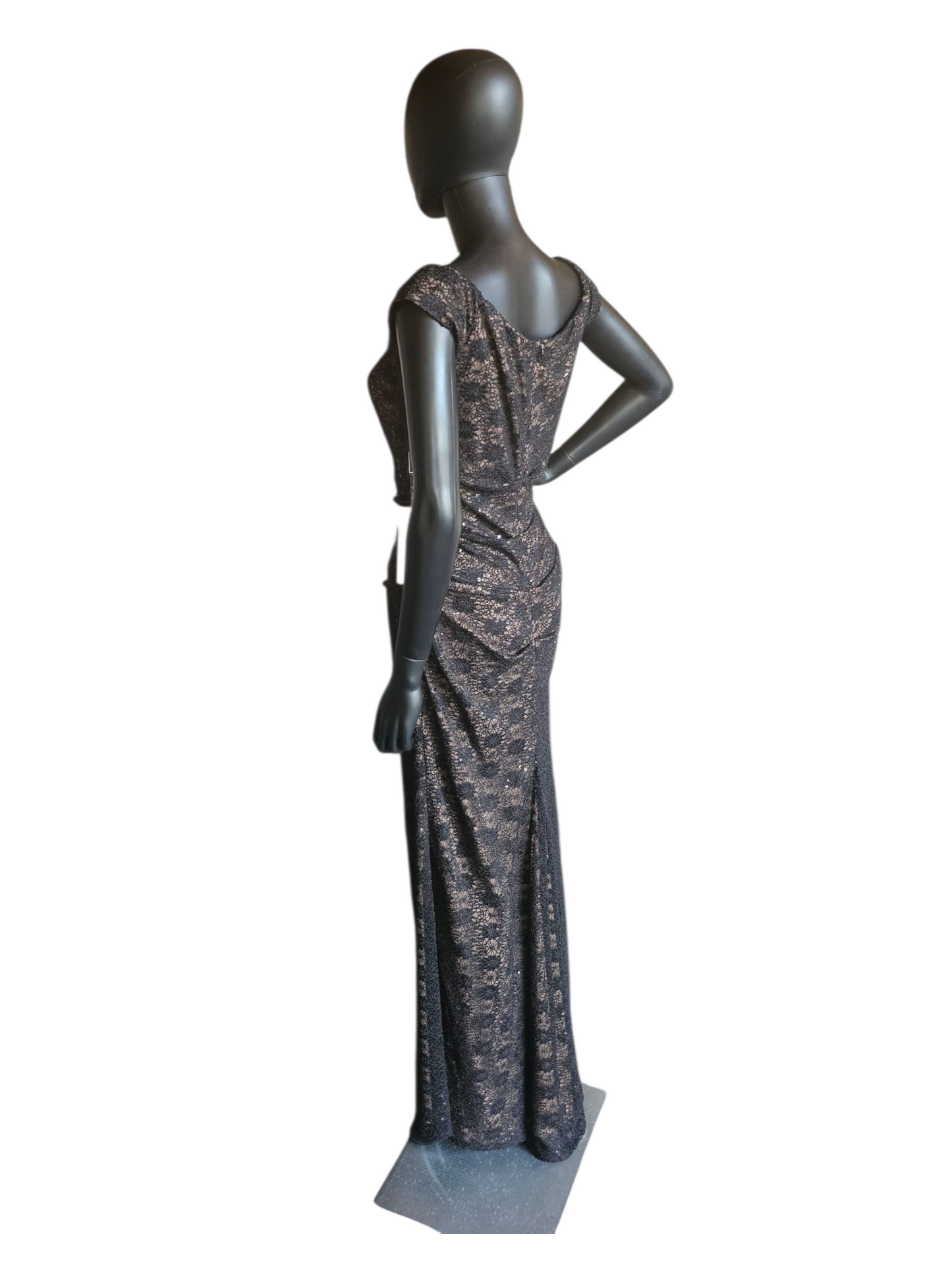 Black Lace Cap Sleeve Fitted Formal Gown NWT - Alex Evenings