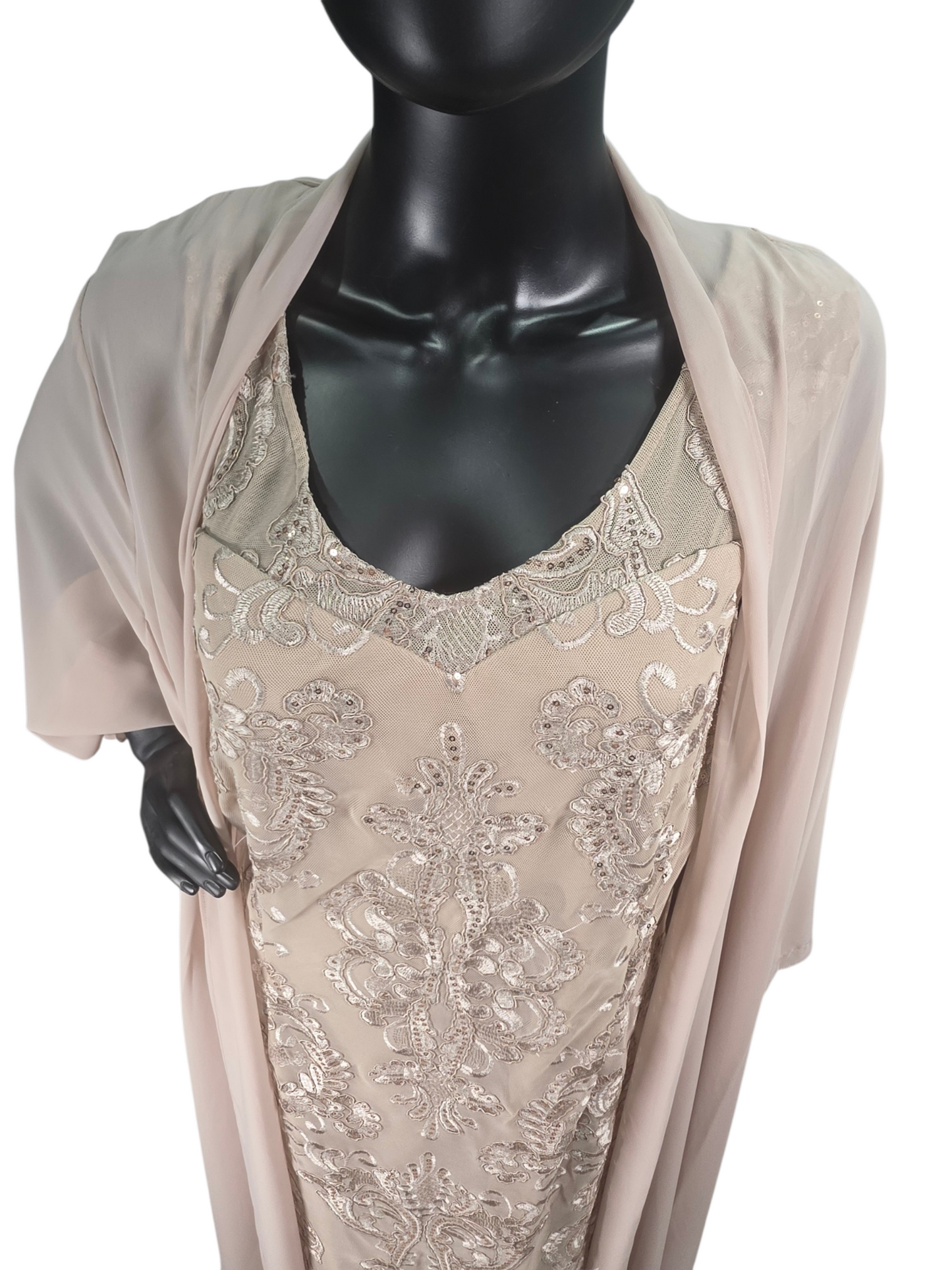 Champagne Knee Length W/Chiffon Jacket - R&M Richards