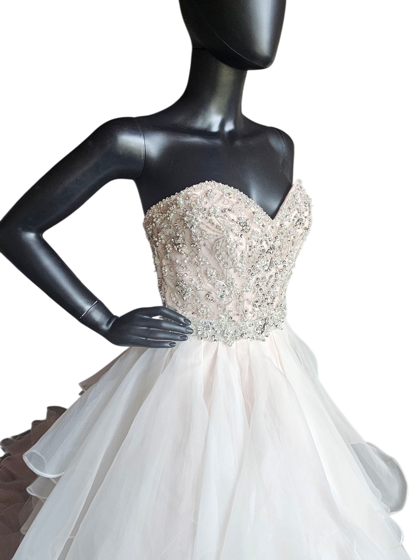 Sweetheart Strapless Blush Tiered Ball Gown Wedding Dress - Mori Lee