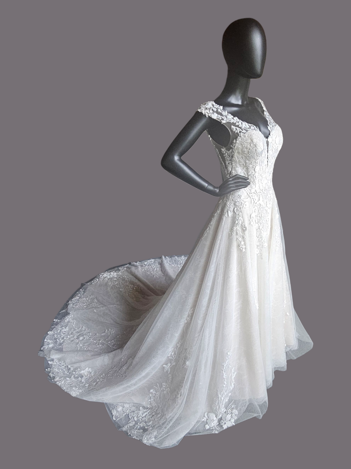 Champagne Lace V-Neck Illusion Back Wedding Gown - Mori Lee