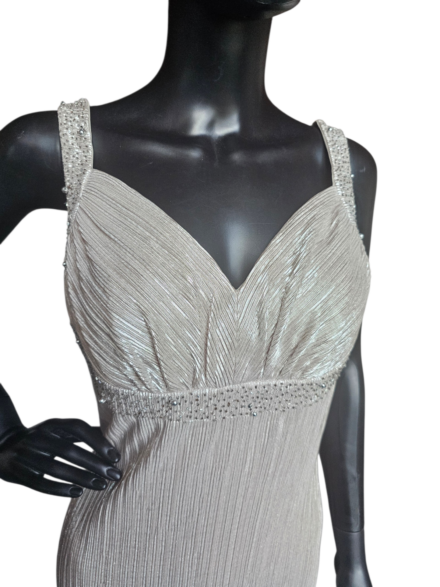 Champagne Metallic Crinkle Fabric W/Jacket NWT Maxi Formal Dress  - Cachet