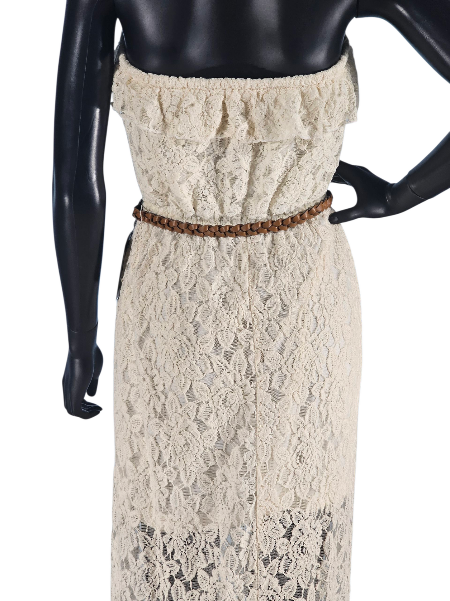 Strapless Lace Maxi Dress W/Leather Belt - Studio Y