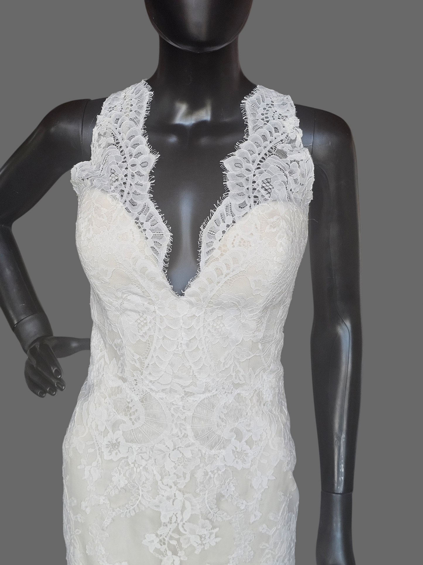 Nude/Ivory Full Lace Racerback V-Neck Fit/Flare Wedding Gown - St. Patrick
