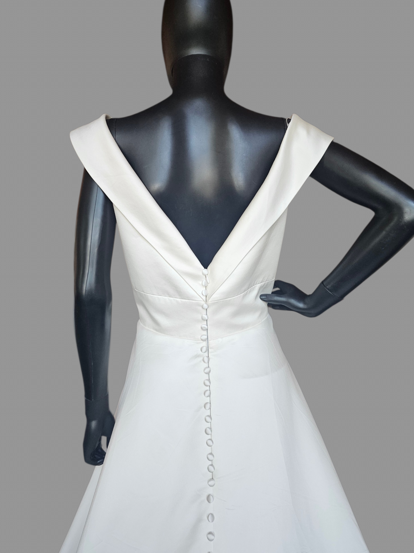 Ivory Silky Satin Simple Off Shoulder Cross V-Neck Open Back Wedding Gown - Mori Lee