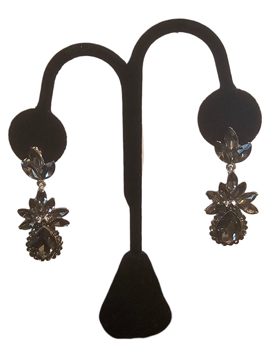 Grey Crystal Fleur Teardrop Earring